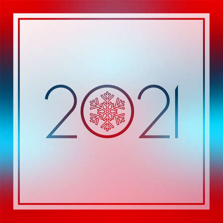 2021 New Year red and blue gradient vector. Greeting card with snowflake. Banner for winter holiday, celebration, congratulation, designのイラスト素材