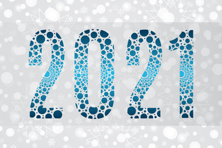 2021 blue bubble vector symbol on snowflake background. Happy New Year illustration for decoration,...