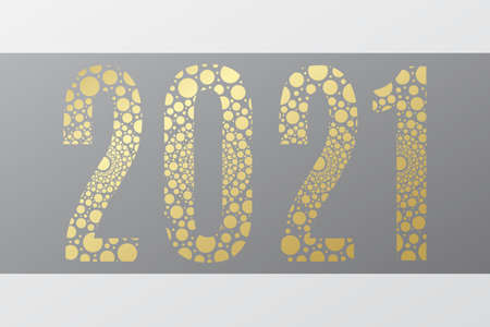 2021 circle vector symbol. Happy New Year golden illustration for decoration, celebration, winter holiday, infographic, business, calendar, design. Gold gradient bubble iconのイラスト素材