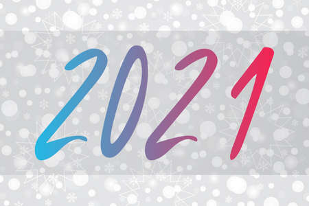 2021 blue red gradient vector symbol on snowflake background. Happy New Year illustration for greeting card, decoration, celebration, winter holiday, calendar, banner, design, snow patternのイラスト素材