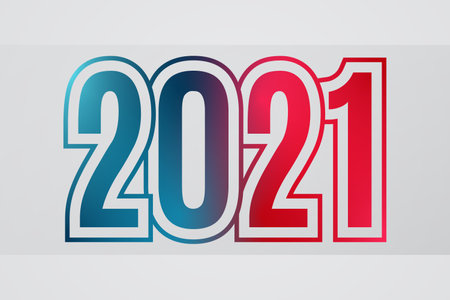 2021 Happy New Year red blue sign. Gradient symbol. Illustration for decoration, celebration, icon design, greeting, winter holidayのイラスト素材