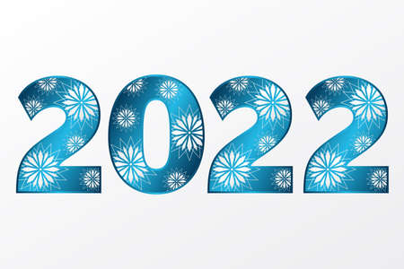 2022 Happy New Year icon with stars. Vector greeting sign. Blue gradient symbol for celebration, winter holiday, congratulation, web, design, decorationのイラスト素材