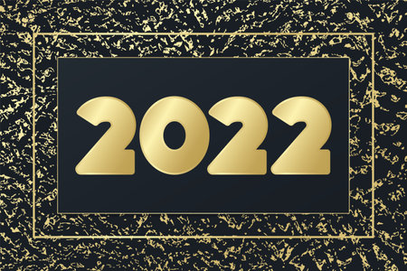 2022 New Year vector greeting card. Glowing icon with golden background. Banner for celebration, congratulation, web, design, glitter decorationのイラスト素材
