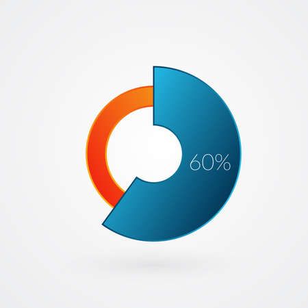 60 percent isolated pie chart. Percentage vector, infographic gradient icon. Circle sign for business, finance, web design, download, progressのイラスト素材