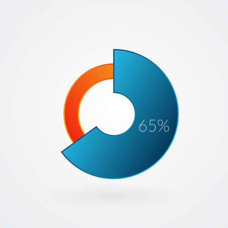 65 percent isolated pie chart. Percentage vector, infographic gradient icon. Circle sign for business, finance, web design, download, progressのイラスト素材