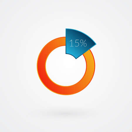 15 percent isolated pie chart. Percentage vector, infographic gradient icon. Circle sign for business, finance, web design, download, progressのイラスト素材