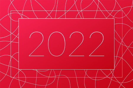 2022 New Year vector greeting card. Silver and red background. Illustration for celebration,...