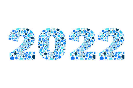2022 blue circle vector symbol. New Year isolated bubbles icon. Illustration for decoration, celebration, winter holiday, calendar, design element, infographic signのイラスト素材