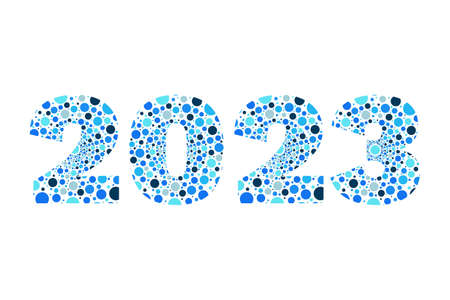 2023 blue circle vector symbol. New Year isolated bubbles icon. Illustration for decoration, celebration, winter holiday, calendar, design element, infographic signのイラスト素材