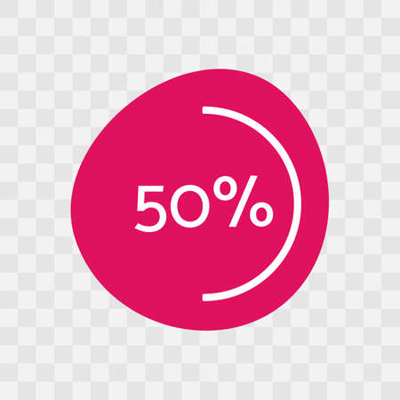 50 percent chart. Vector percentage infographics. Magenta isolated icon on transparent background. Sign for download, growth, progress, business, finance, designのイラスト素材