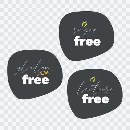 Gluten Sugar Lactose Free vector icon set. Gray isolated sign. Illustration symbol for food, product sticker, package, label, diet, allergy, design elementのイラスト素材