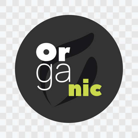 organic vector icon. Gray white green isolated sign on transparent background. Circle illustration symbol for food, product, sticker, label, healthy eating, lifestyle, design elementのイラスト素材