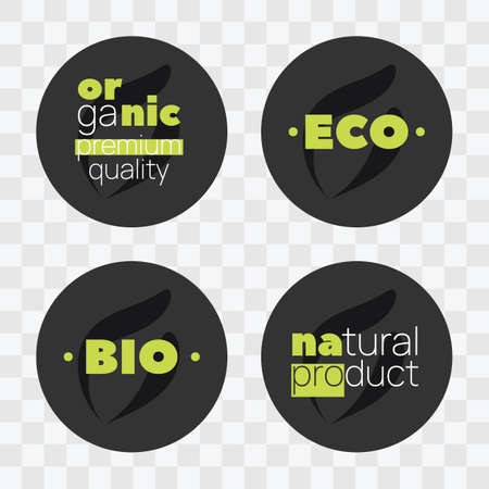 Organic premium quality, Eco, Bio, natural product vector icon set. Isolated circle label, symbol for food, drink, product sticker, design elementのイラスト素材