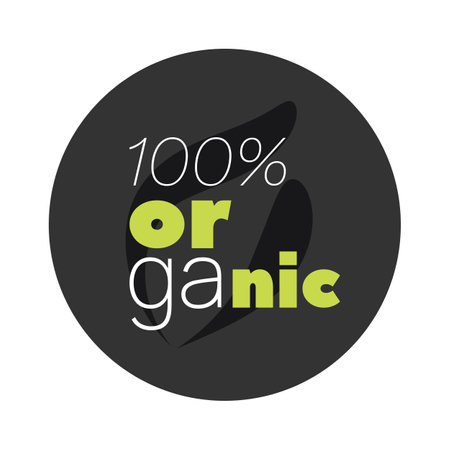 100% Organic vector icon. Gray white green isolated sign. Circle illustration symbol for food, product, sticker, label, healthy eating, lifestyle, design elementのイラスト素材