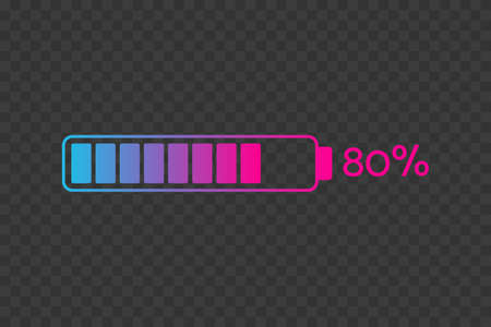 80 percent chart. Vector percentage infographics on transparent background. Isolated gradient icon. Sign for download, battery charge, growth, progress, power, energy level, business, designのイラスト素材