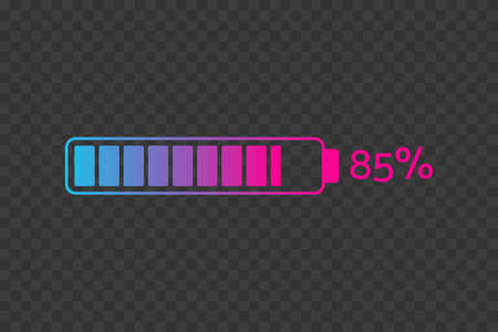 85 percent chart. Vector percentage infographics on transparent background. Isolated gradient icon. Sign for download, battery charge, growth, progress, power, energy level, business, designのイラスト素材