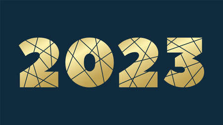 2023 Happy New Year vector symbol. golden icon lines. Banner for celebration, congratulation, winter holiday, web, design, infographic element, decorationのイラスト素材