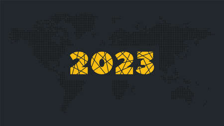 2023 new year vector icon. world map background. Element for business, web design, infographic, landing pageのイラスト素材