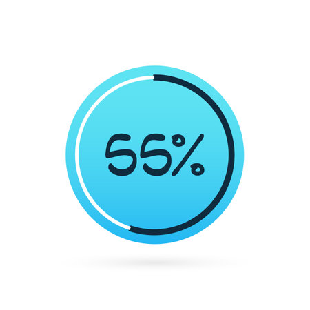 55% chart. Vector percentage infographic element. Blue circle isolated icon. Sign for download, growth, progress, business, finance, designのイラスト素材