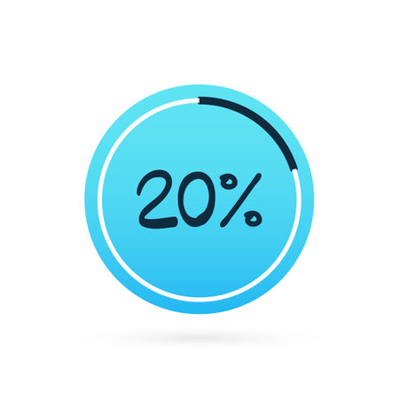 20 percent chart. Vector percentage infographic element. Blue circle isolated icon. Sign for download, growth, progress, business, finance, designのイラスト素材
