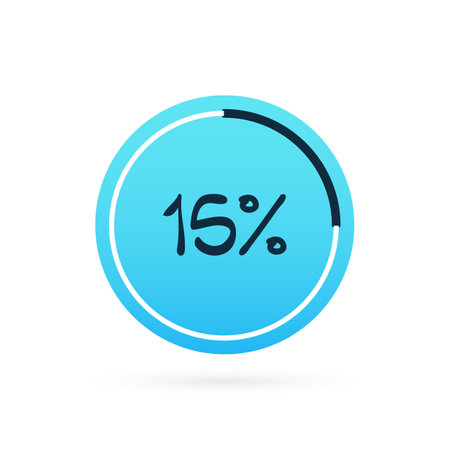 15 percent chart. Vector percentage infographic element. Blue circle isolated icon. Sign for download, growth, progress, business, finance, designのイラスト素材