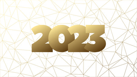2023 New Year vector icon with gold gradient poly background. Element for web design, event,...