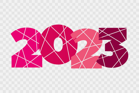2023 New Year vector icon. Pink Red symbol isolated on transparent background. Element for celebration, decoration, winter holiday, web, graphic design, infographic, eventのイラスト素材