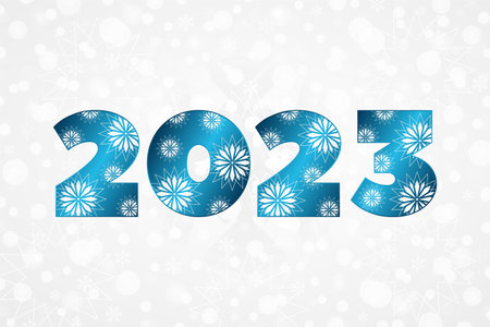 2023 New Year blue gradient icon on snowflake background. Snow pattern, illustration for...
