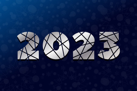 2023 New Year gray gradient icon on blue snowflake background. Snow pattern, illustration for congratulation, decoration, celebration, design, greeting, banner, winter holidayのイラスト素材