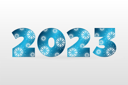 2023 Happy New Year blue and white icon with stars. Vector greeting symbol isolated. Gradient sign for celebration, congratulation, decoration, winter holidayのイラスト素材