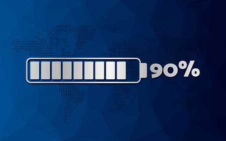 90 percent chart. Infographic vector icon with blue low poly background. Element for business, finance, web design, presentationのイラスト素材