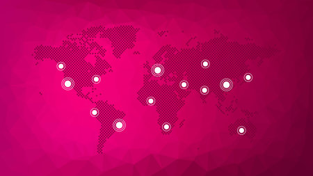 World icon with map pointers on triangle pattern. Polygonal vector background for web page, template, sample, infographics, global business, travelのイラスト素材