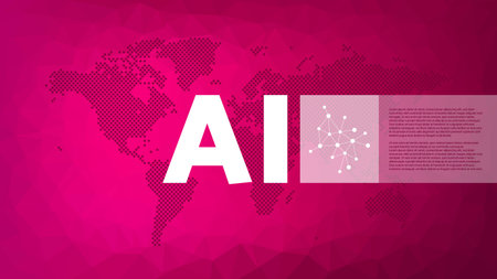 AI artificial intelligence vector. poly pattern. worldmap. Magenta gradient triangle background for neural network, machine learning, data analysis, web design, landing page, global presentation, digital mindのイラスト素材