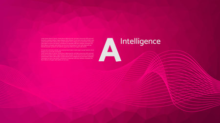 AI artificial intelligence vector. Polygonal pattern with waves. Magenta gradient triangle background for neural network, machine learning, data analysis, web design, landing page, global presentation, digital mindのイラスト素材