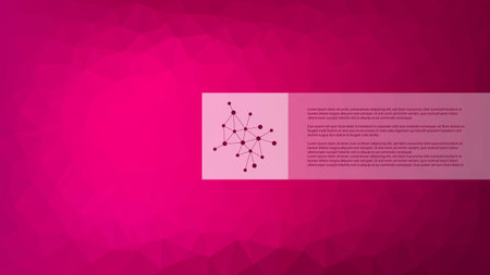 Polygonal vector, low poly pattern. Magenta gradient triangle background, neural network, sample text. Illustration for web design, business, science, landing pageのイラスト素材