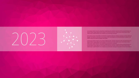 Polygonal vector, low poly pattern. Pink gradient triangle background, neural network, sample text. Illustration for 2023 year infographic, web, design elements, business, science, landing pageのイラスト素材