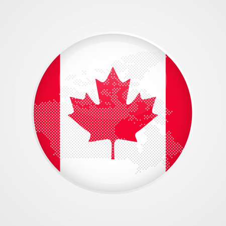 Canada flag vector sign. Isolated canadian circle symbol. Illustration icon with for presentation, business, marketing project, travel, event, concept, web design, badge, stickerのイラスト素材
