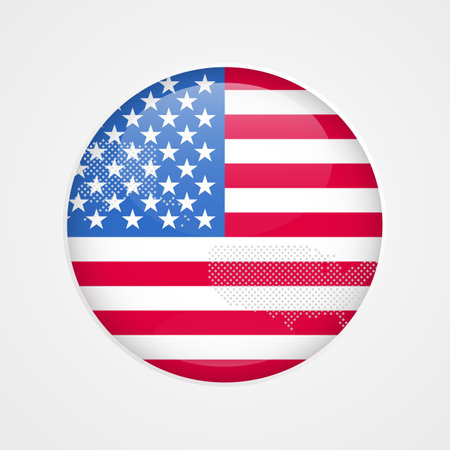 USA flag symbol with map. United States of America isolated vector icon, american badge, sticker, patriotic sign for web design, decoration, business, travel, infographic elementのイラスト素材
