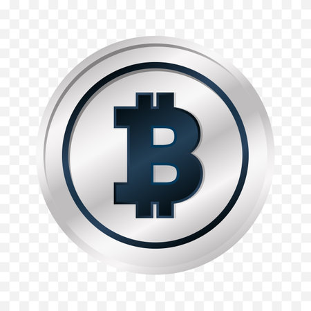 bitcoin sign. Isolated vector illustration on transparent. Blockchain technology, crypto currency symbol. Virtual money icon for business, finance, digital global trade, paymentのイラスト素材