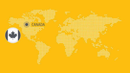 Canada flag icon. Vector dotted World Map infographic symbol. International global illustration, Canadian sign for business, web design, presentation, travelのイラスト素材