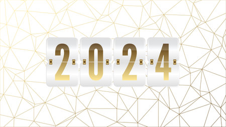 2024 New Year scoreboard sign on golden background. Vector gradient flip symbol for business, infographic, celebration, decoration, web icon. Gold low poly patternのイラスト素材