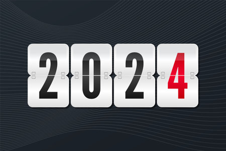 2024 New Year Scoreboard icon on wave background. Decorative vector flip symbol for business, infographic, celebration, decoration, illustration, web designのイラスト素材
