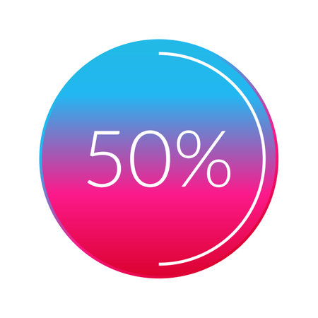 50 percent circle chart, isolated symbol. vector gradient element. Percentage infographic sign. Illustration, icon for business, finance, progress, report, web design, downloadのイラスト素材