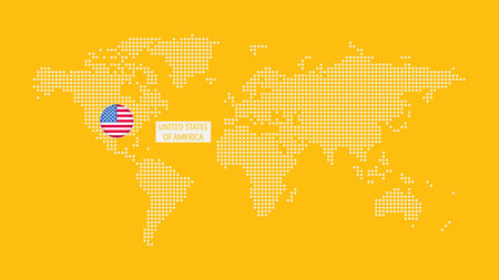 United States of America, USA flag circle icon. Vector dotted World Map infographic symbol. International global illustration, american sign, business, web design, presentation, travelのイラスト素材