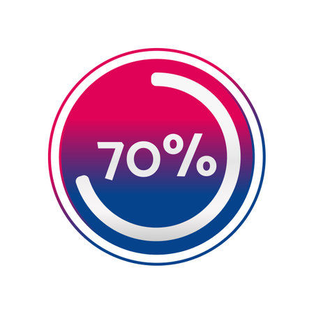 70 percent circle chart, isolated symbol. Vector red blue gradient element. Percentage infographic sign. Illustration, icon for business, finance, progress, report, web design, downloadのイラスト素材