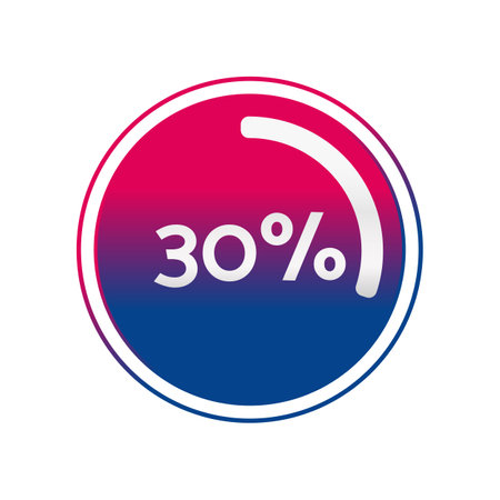 30 percent circle chart, isolated symbol. Vector red blue gradient element. Percentage infographic sign. Illustration, icon for business, finance, progress, report, web design, downloadのイラスト素材