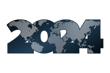 2024 symbol with world map. blue gradient illustration. Vector sign for web design, business, finance, new year, presentationのイラスト素材
