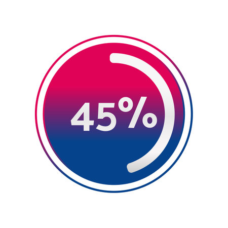 45 percent circle chart, isolated symbol. Vector red blue gradient element. Percentage infographic sign. Illustration, icon for business, finance, progress, report, web design, downloadのイラスト素材