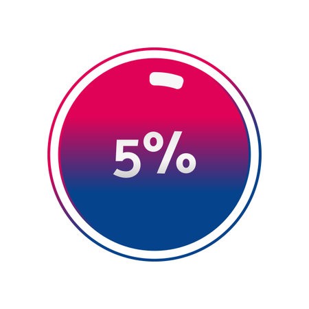 5 percent circle chart, isolated symbol. Vector red blue gradient element. Percentage infographic...