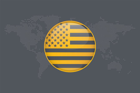 United States of America, USA circle flag icon. Vector dotted World Map infographic symbol. International global illustration for american sign, business, web design, presentationのイラスト素材